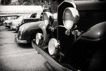 Black And White Photo Of Classic Car- Vintage Film Grain Filter Effect Styles