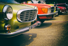 Classic Cars In A Row - Vintage Retro Color Effect Style
