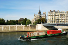 Transport Of Containers On The Seine In Paris