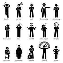 Neutral Personalities Character Traits. Stick Figures Man Icons. Starting With The Alphabet C.