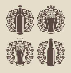 Wall Mural - set banners on topic with beer glasses, bottle and laurel wreath