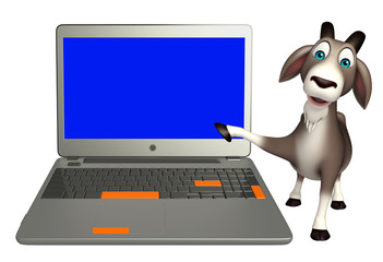 Sticker - cute Goat cartoon character with laptop