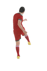 Poster - Back view of asian football player kick ball