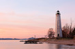 © jayyuan - New Haven Light House at Lighthouse Point Park At Sunset. The lighthouse is dark, but the tower remains, greeting ships from around the world to New Haven.