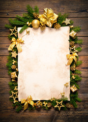 Wall Mural - old paper bordering with christmas decoration