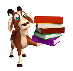 Poster - fun Goat cartoon character with book stack