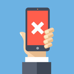 Poster - cross mark on smartphone screen. flat design vector illustration
