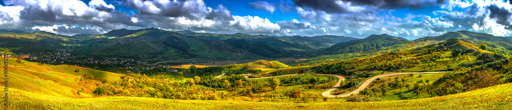 God sun rays over the valley - Chiojdului valley, "Pietriceaua", Chiojd village area, Buzau county, Siriu mountains, Romania, 10frame - obrazy, fototapety, plakaty 