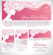 Vector illustration. Beautiful silhouette of long hair woman on pink background. Templates of banner and business card. Concept design for beauty salons, spa, cosmetics, fashion and beauty industry.