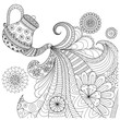 Line art design of teapot pouring tea for coloring book for adult and other decorations