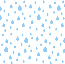 Seamless Pattern Blue Rain Drops On White, Vector Illustration