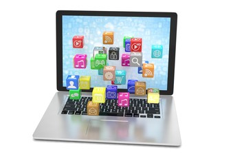 icon app fall in laptop. 3d rendering.