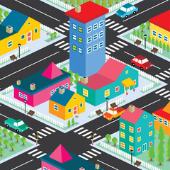 isometric residential view cartoon theme