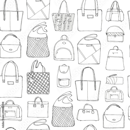Hand drawn doodle sketch illustration seamless pattern of bags - case ...