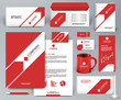 Professional universal red branding design kit with arrow. Corporate identity template. Business stationery mock-up. Editable vector illustration: folder, cup, etc.