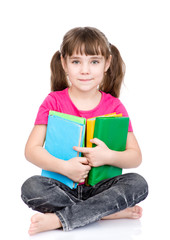 Fototapete - happy girl with books. isolated on white background
