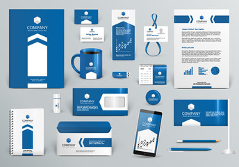 professional blue branding design kit with arrow for real estate/investment. premium corporate ident