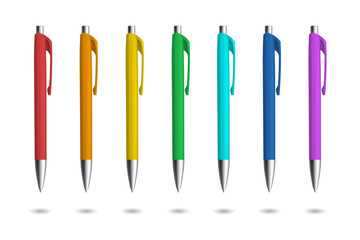 realistic pens for identity design. pens with rainbow colors. vector template illustration. corporat