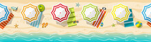 Seamless Beach Resort Panorama With Colorful Beach Umbrellas