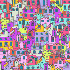  Hand drawn background with doodle houses.