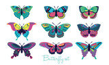 Fototapeta Motyle - Set of butterflies decorative silhouettes. Vector illustration