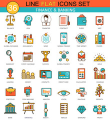 Poster - Vector Finance and banking flat line icon set. Modern elegant style design  for web.