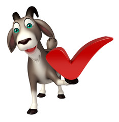 Wall Mural - Goat cartoon character with right sign