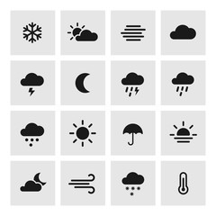 Wall Mural - Set of weather forcast flat icons on square.
