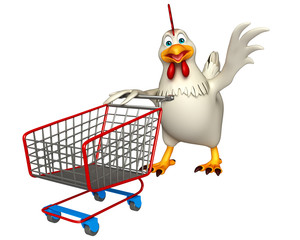 Canvas Print - fun Hen cartoon character with trolly