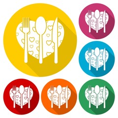 Sticker - Fork and knife and spoon with heart shape