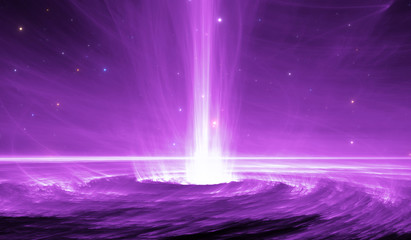 Wall Mural - space object with extreme-energy cosmic ray. black hole shoots out plasma jets