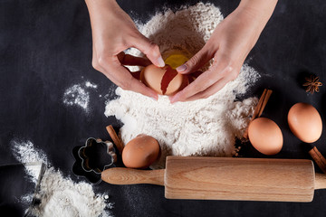 Wall Mural - Making cookies on the blackboard with eggs, flour, cinnamon