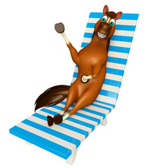 Sticker - cute Horse cartoon character with beach chair