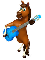 Poster - cute Horse cartoon character  with guitar