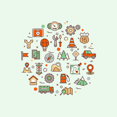 Poster - traffic road vector infographic concept with line transport and landscape icons. transportation trav
