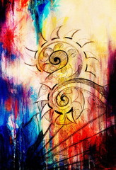 Poster - Ornamental Drawing. Original hand draw and computer collage. Color structure.
