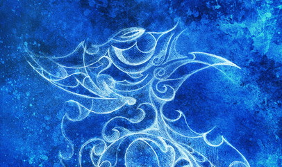 Poster - ornamental filigran drawing with frozen winter time feelingt, spiral and abstract linear structure pattern Color effect and Computer collage.