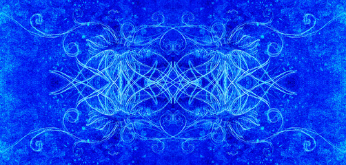Poster - ornamental filigran drawing with frozen winter time feelingt, spiral and abstract linear structure pattern Color effect and Computer collage.