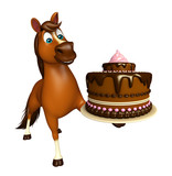 Fototapeta Konie - cute Horse cartoon character with cake