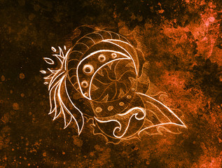 Poster - Ornamental Drawing. Original hand draw and computer collage. Color structure.
