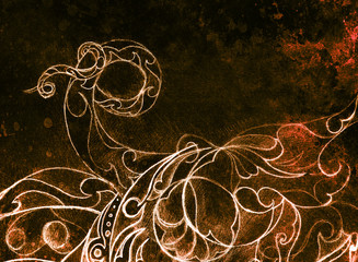 Poster - Ornamental Drawing. Original hand draw and computer collage. Color structure.