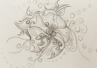 Poster - Ornamental Drawing. Original hand draw and computer collage. Color structure.