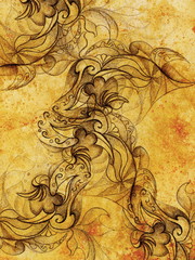Poster - Ornamental Drawing. Original hand draw and computer collage. Color structure.