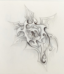 Poster - Ornamental Drawing. Original hand draw and computer collage. Color structure.
