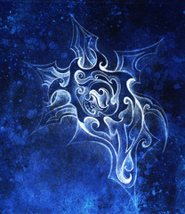 Poster - ornamental filigran drawing with frozen winter time feelingt, spiral and abstract linear structure pattern Color effect and Computer collage.