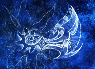 Poster - ornamental filigran drawing with frozen winter time feelingt, spiral and abstract linear structure pattern Color effect and Computer collage.