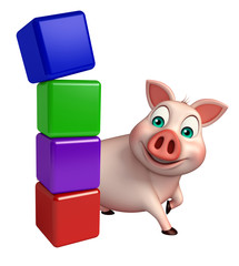 Canvas Print - cute  Pig cartoon character with level