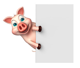 Sticker - fun Pig cartoon character with  board