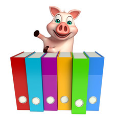 Canvas Print - Pig cartoon character with files