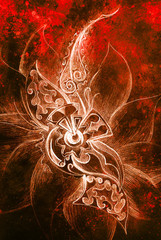 Poster - Color drawing of flower. Original hand drawn and computer collage. Color structure.